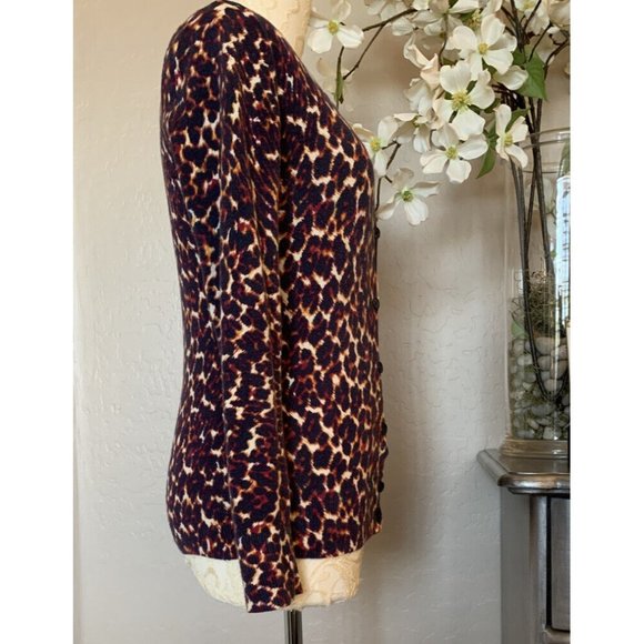 Merona Womens Animal Print Long Sleeve Cardigan Sweater S Brown Button Up Top - Picture 8 of 12